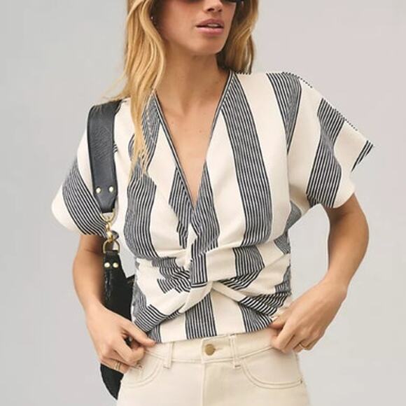 Bishop + Young Navy Striped Twist Front Top Sz S NWT - Picture 5 of 14